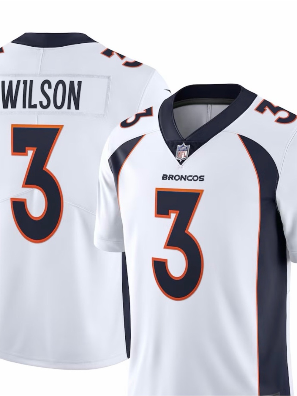 Nike Broncos Russell Wilson #3 White Navy Orange Jersey